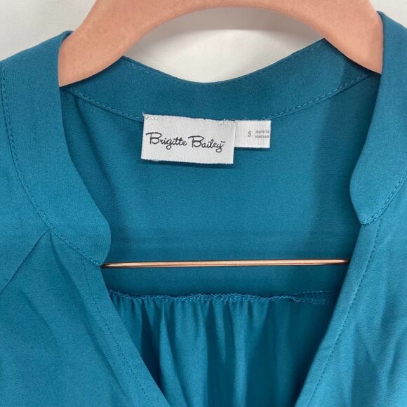 Brigitte Bailey Faux Teal Blue Wrap Long Sleeve Mini Dress Womens small - Picture 3 of 7